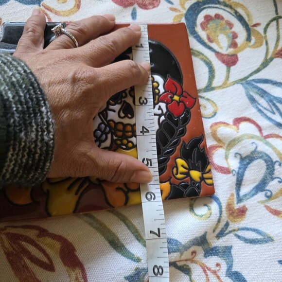 Earthtones Hand Glazed Tile Day of the Dead Skeleton Couple 6" x 6" Bride Groom - Picture 5 of 5